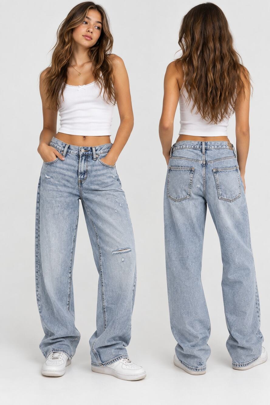GAP Kids ‘90s Loose Fit Jeans - Size 18 - Light Wash Distressed Denim